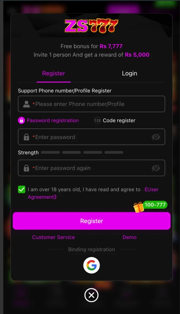 zs777 game signup 